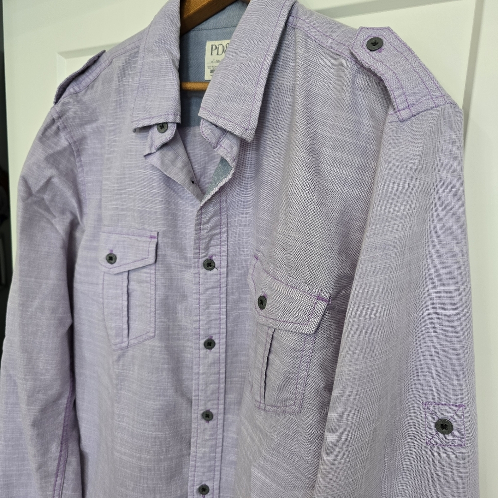 PD&C Shirt Men's L Long-sleeved Button-down Purple 100% Cotton